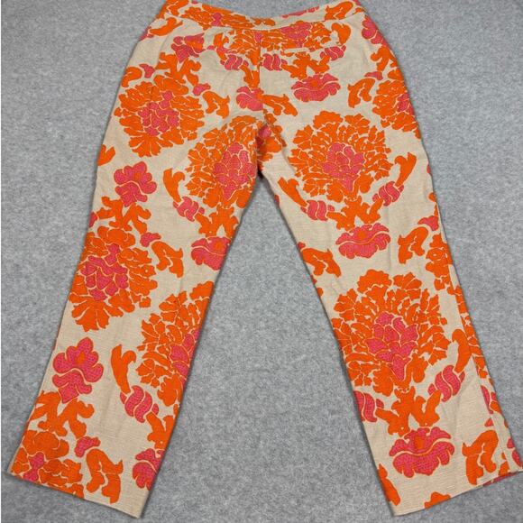 Boden Womens Size 6P Linen Cropped Orange Tan Printed Pants - Picture 2 of 12
